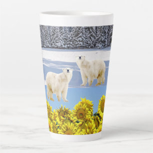 Caneca Latino do Urso Polar Floral de Girassol