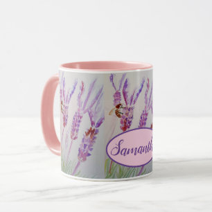 Caneca Lavanda Flor e Aquarela de Abelhas