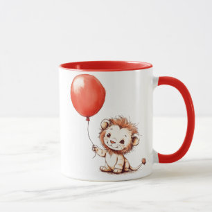Caneca Leão-Bebê Reproduzido com Balão Vermelho