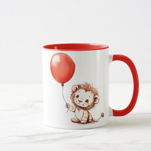 Caneca Leão-Bebê Reproduzido com Balão Vermelho (Direita)