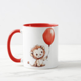 Caneca Leão-Bebê Reproduzido com Balão Vermelho