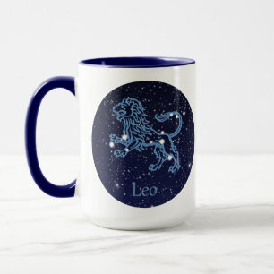 Caneca Leão Constelação e Símbolo Zodíaco com Estrelas