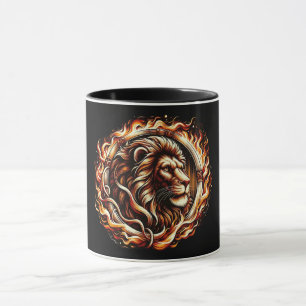 Caneca Leão Flamejante em Anel de Chamas de Fogo Astrolog
