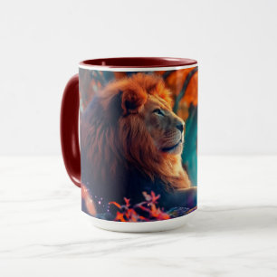Caneca Leão Majestoso no Design da Floresta Encantada