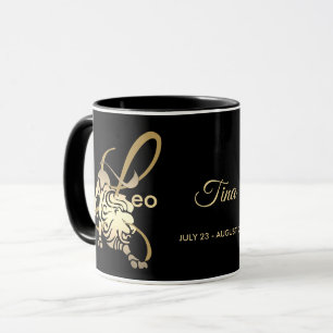 Caneca Leão ♌ Sinal de Aniversário Zodiac / Preto e Doura