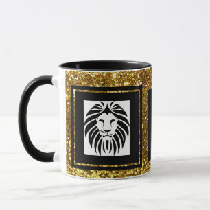 Caneca Leão Sofisticado Tendência Dourado Preto & Branco