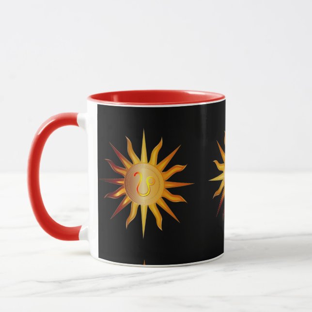 Caneca Leão Sol Signo do Fogo Mês de Nascimento Vermelho  (Esquerda)