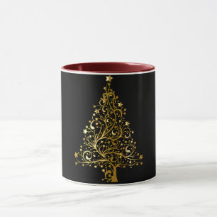 Caneca Legal Crianças Douradas Árvore de Natal Preta