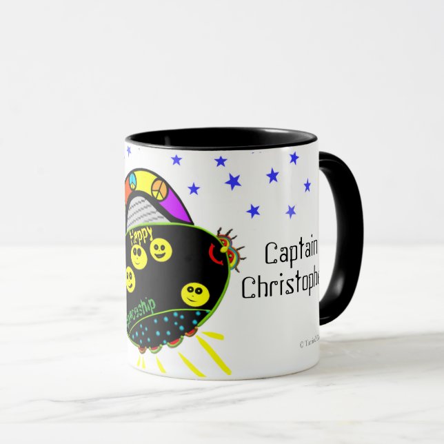 Caneca Legal e feliz nave espacial personalize o nome (Frente Esquerda)