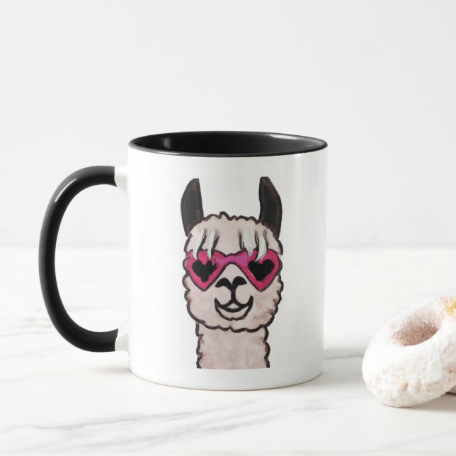 Caneca Legal Llama com óculos cardíacos (Com Donut)