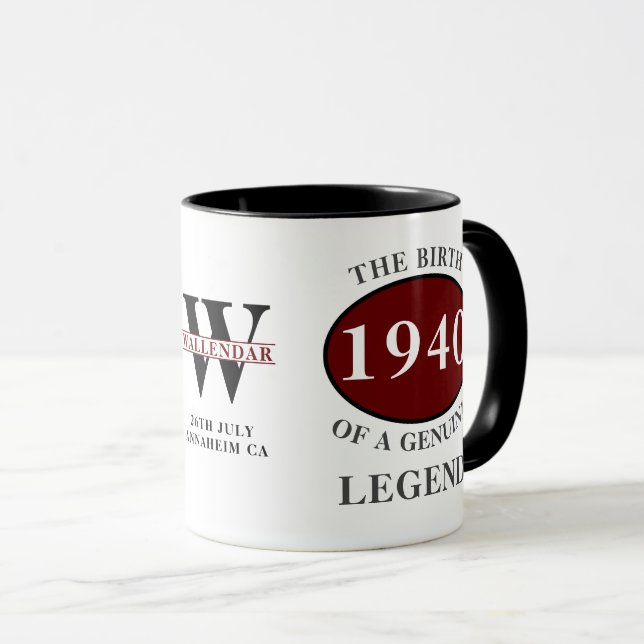 Caneca Legenda de Aniversário Personalizada de 1940 Monog (Frente Esquerda)