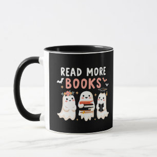 Caneca Leia mais livros Spooky Halloween Ghost Book Lover