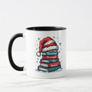 Caneca Leitura Através Da Neve Lendo Papais noeis Xmas Am