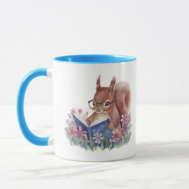 Caneca Leitura De Esquilo Em Uma Cama De Flores (Esquerda)