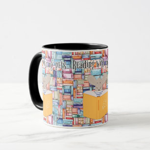 Caneca Leitura de Livro Cozy com Animais de estimação e b