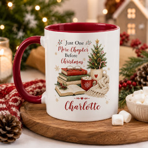 Caneca Leitura de Natal Amante do Livro Árvore Floco de N