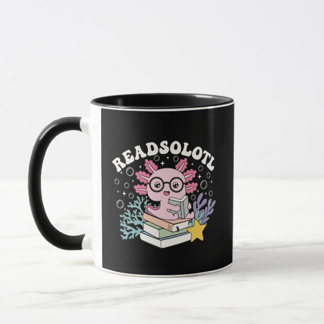 Caneca Leitura Fofa Axolote Readsolotl Café Pun  (Esquerda)