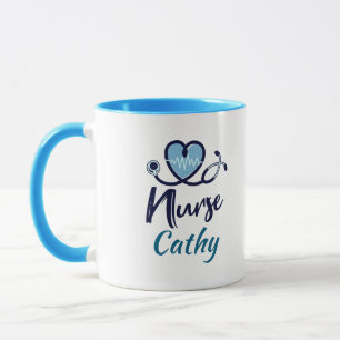 Caneca Lembrança Azul Coração de Enfermeira Personalizado