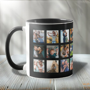 Caneca Lembrança Colagem de Fotos Quadradas Tendência 24