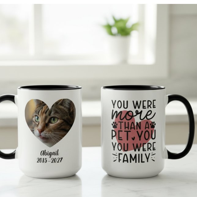 Caneca Lembrança de Estimação de Foto de Memorial de Anim (More than a pet you were family cat mug — heartfelt memorial gift idea for the cat dad in your life)