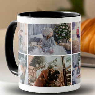 Caneca Lembrança de Natal com Colagem de 8 Fotos da Famíl