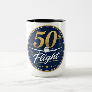 Caneca lembrança de viagem de avião de ouro do 50º voo