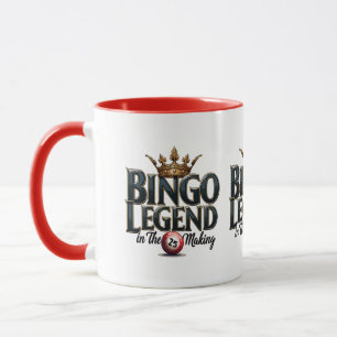 Caneca Lenda do Bingo Coroada em Tipografia Retro Dourada