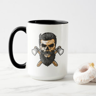 Caneca Lenhador Barbudo Caveira Machados Cruzados