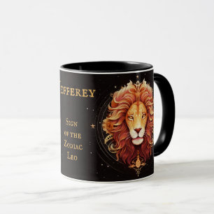 Caneca Leo Birthday Gift Add Name Black Dourado Coffee