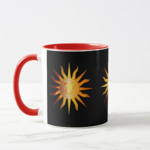 Caneca Leo Sun Fire Sign Birth Mês Vermelho e Dourado