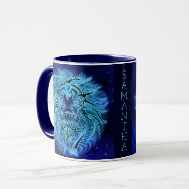 Caneca Leo Zodiac Astrologia Horoscópio Celestial Azul (Frente Esquerda)