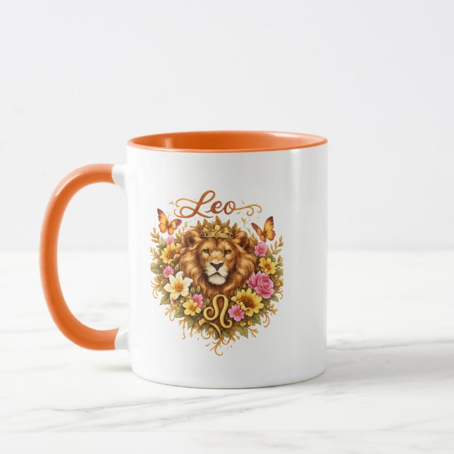 Caneca Leo Zodiac Floral Heart Mug – Regal Astrology Gift (Esquerda)
