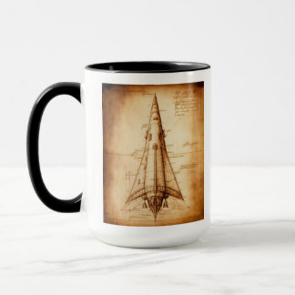 Caneca Leonardo da Vinci - Desenho de Mug de Café Foguete