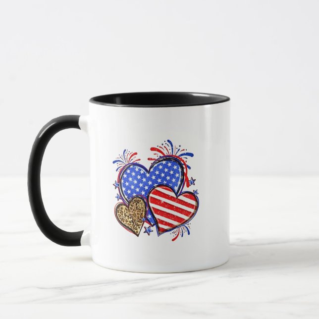 Caneca Leopard American Flag Heart 4 de julho dos EUA (Esquerda)