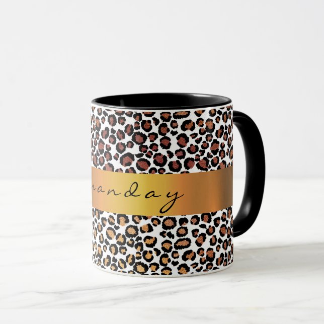 Caneca Leopard Animal Black Dourado Strike Name Café (Frente Esquerda)
