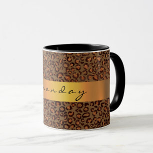 Caneca Leopard Animal Black Honey Dourado Stripe Nome Caf