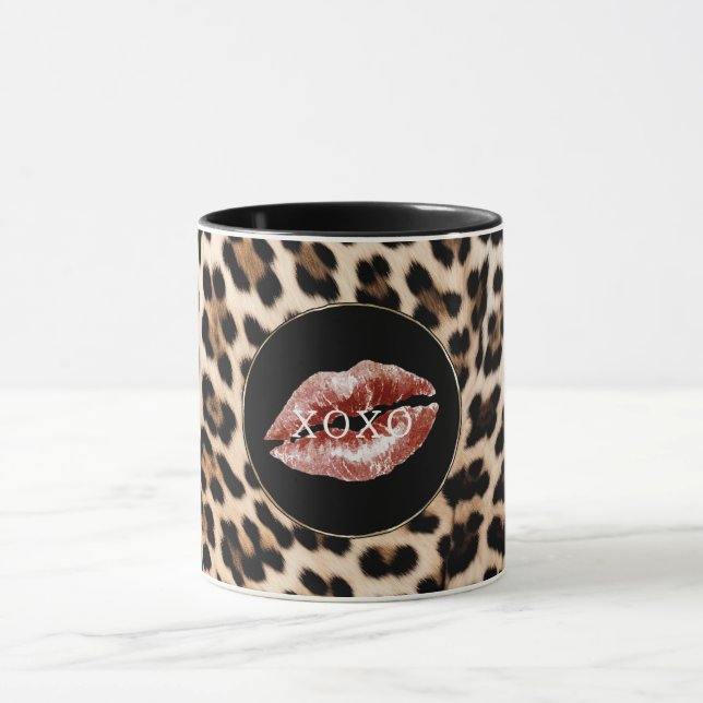 Caneca Leopard Print Red Lips XOXO (Centro)