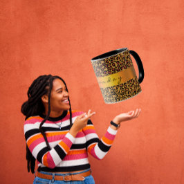 Caneca Leopard Skin Black Honey Dourado Stripe Name Café