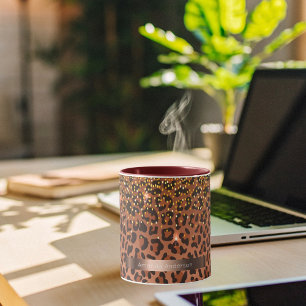 Caneca Leopardo marrom preto dourado bronze
