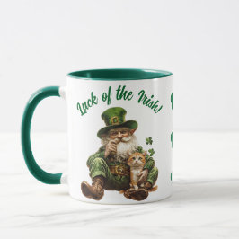 Caneca Leprechaun Cat com Shamrock | Sorte dos irlandeses