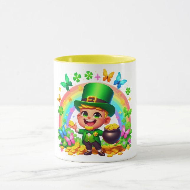 Caneca Leprichão Fofo do Arco-íris com Ouro (Centro)