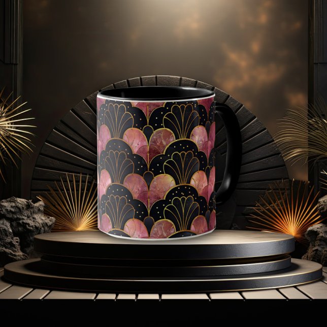 Caneca Leque Art Déco Elegante e Sofisticado (Criador carregado)