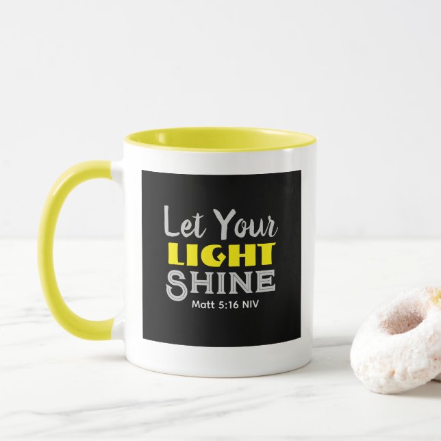 Caneca Let Your Light Shine Bible Verse Yellow Black  (Com Donut)