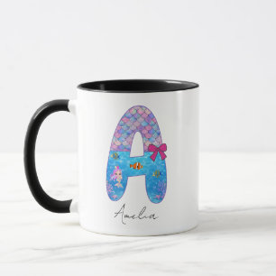 Caneca Letra A do Alfabeto de Sereia Personalizada 