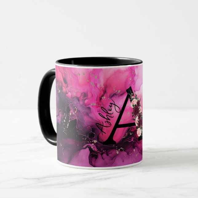 Caneca Letra A Monograma de Mármore Rosa e Roxo (Frente Esquerda)