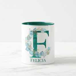 Caneca Letra aquarela e monograma Dourado, letra F