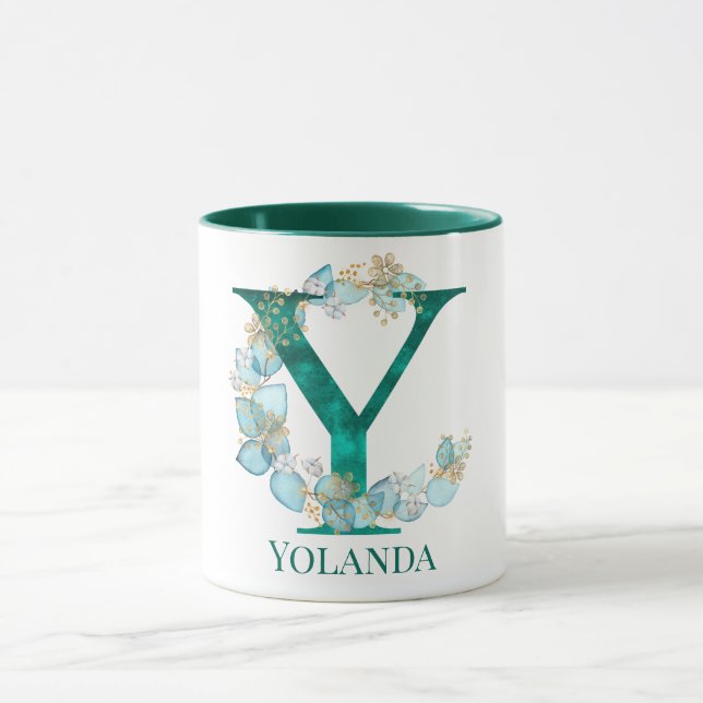 Caneca Letra aquosa e Monograma Dourado Letra Y (Centro)