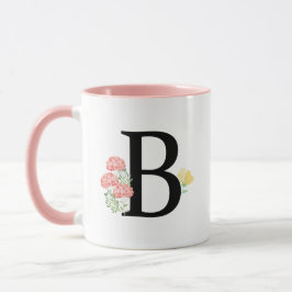 Caneca Letra B Monograma Flores de Aquarelas