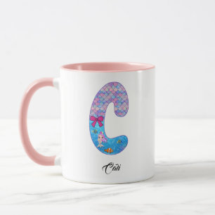 Caneca Letra C do Alfabeto de Sereia Personalizada