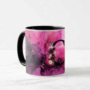 Caneca Letra C Monograma em Mármore Rosa e Roxo